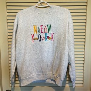New York Sweatshirt Embroidered Gray+Rainbow